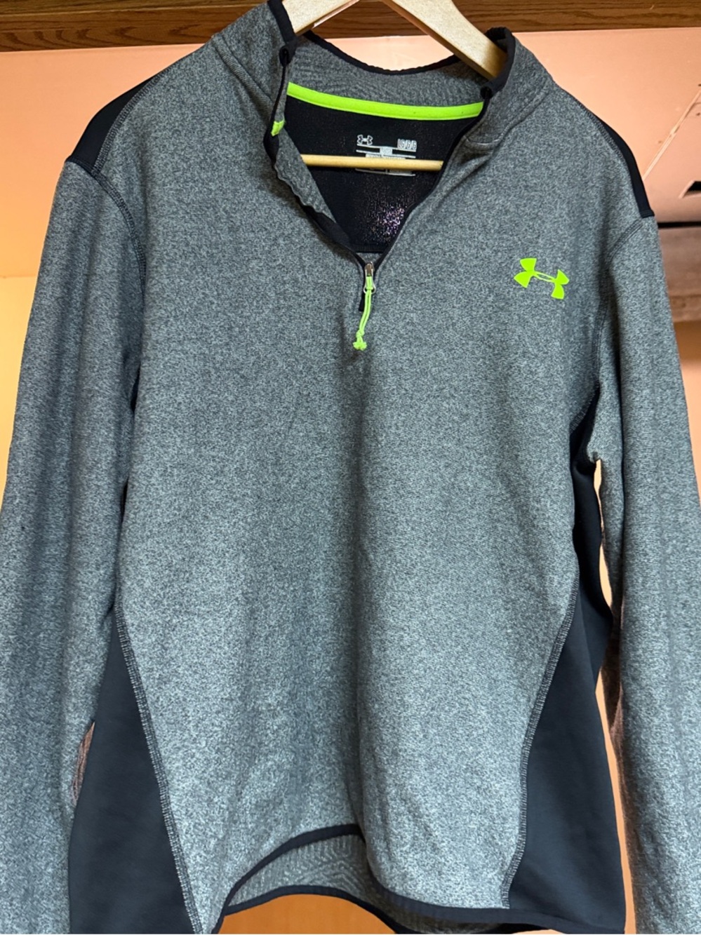 Under Armour Men's Heather Gray Quarter-Zip Pullover with Neon Lime Logo